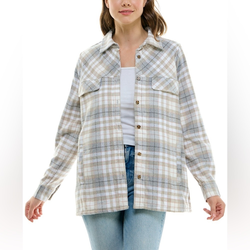 No Comment Plaid Sherpa-Lined Button Down Shacket